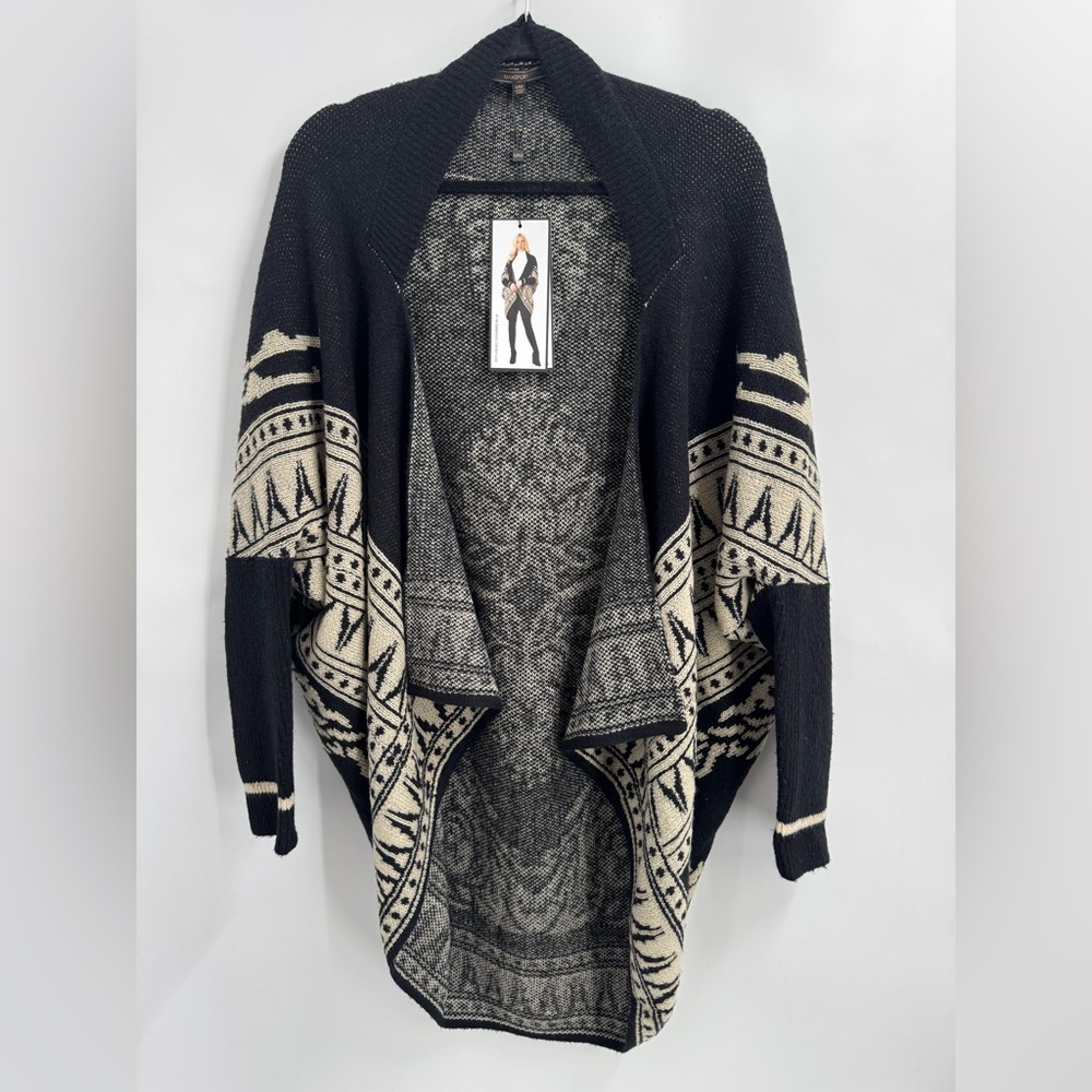 MaxSport Stylish Knit Patterned Cascade Open Front Cardigan Sweater Size S/M - Picture 2 of 11